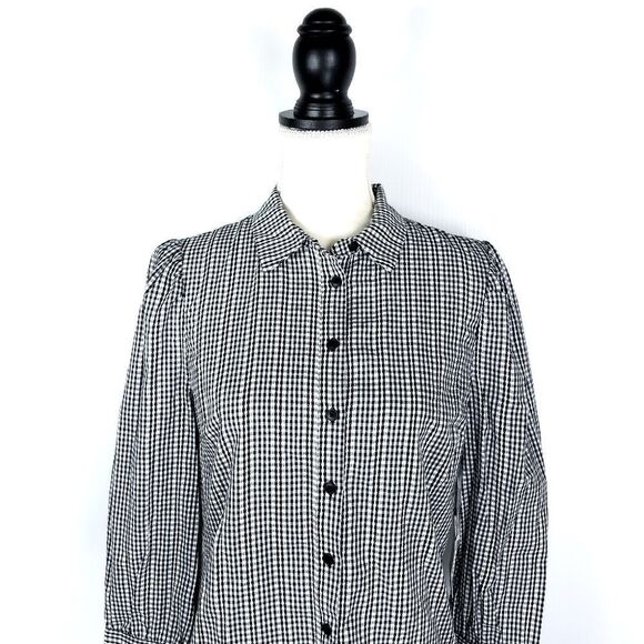 Court & Rowe Rich Black White Gingham Button Front Collared Shirt - Picture 6 of 13
